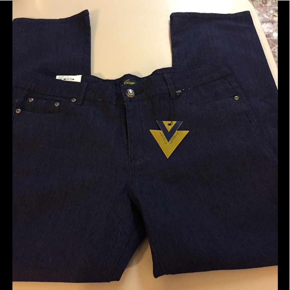 NWT Victoria Jeans Dark Blue Straight Leg 14